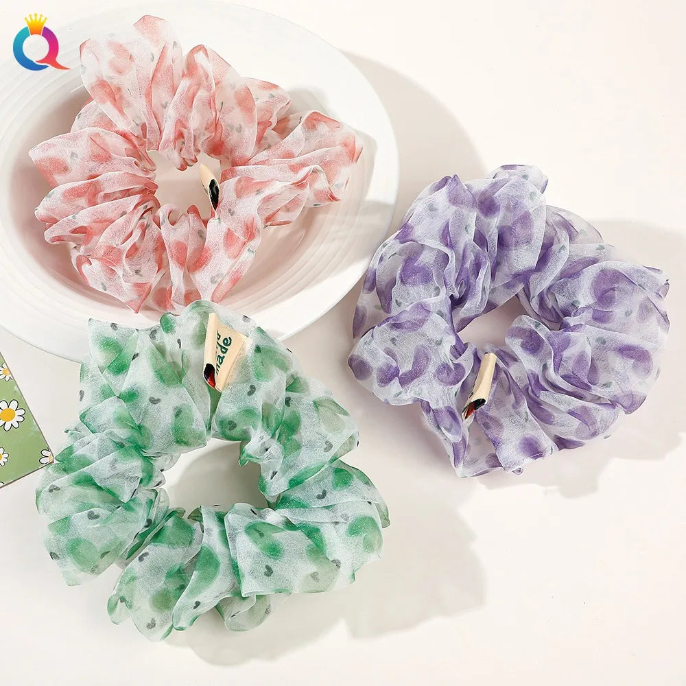 2023 New Large Chiffon Printed Scrunchie Women Girls Elastic Hair Rubber Bands Accessories Tie Hair Ring Rope Headdress Headwear
