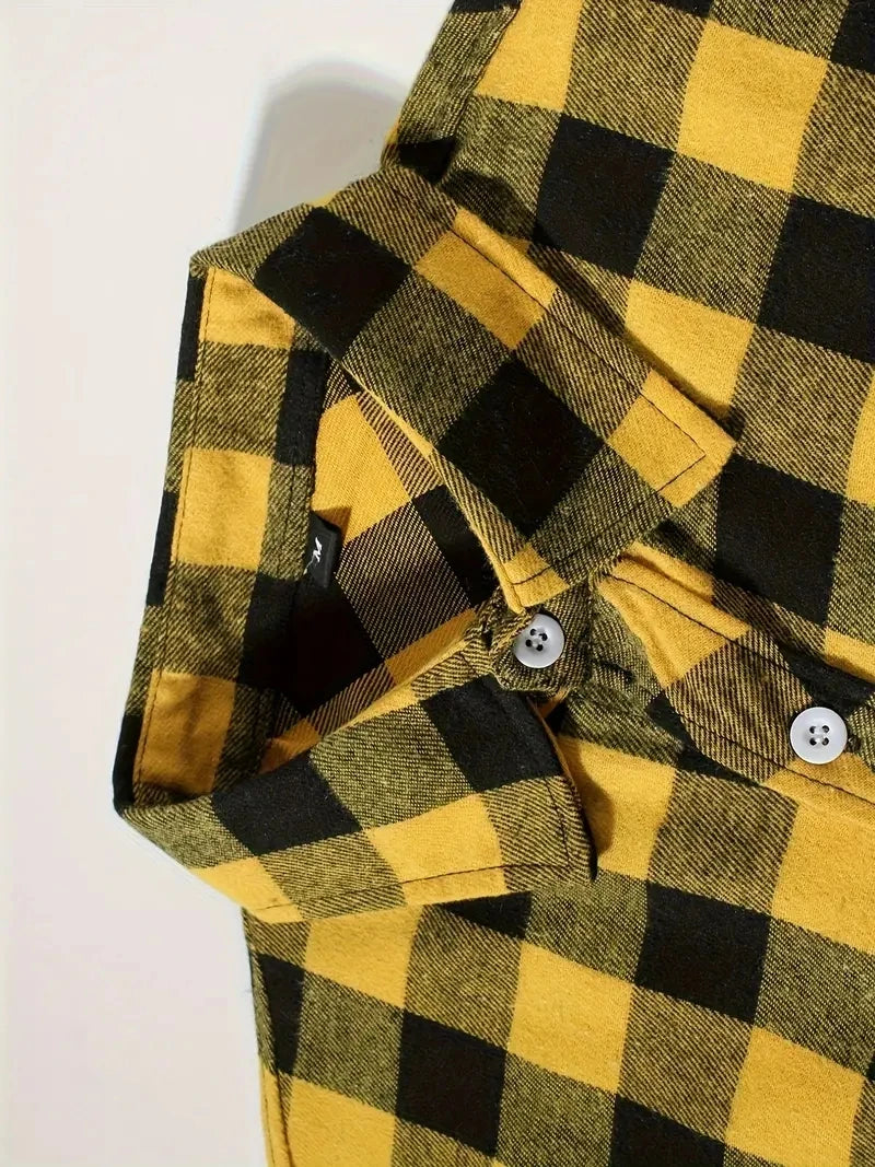 Men's Shirts Button-Up Classic Plaid Smart Casual Flannel Shirt Long Sleeved Chest Two Pockets Design Spring Autumn Men Tops
