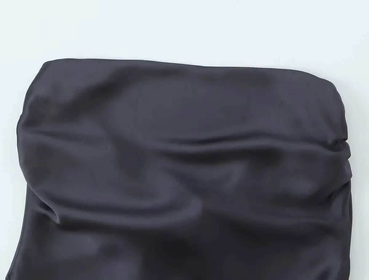 HH Elegant Solid Silk Texture Suit For Women Backless Lace Up Tube Top+High Waist Wide Leg Pants Women's Summer Fashion Set