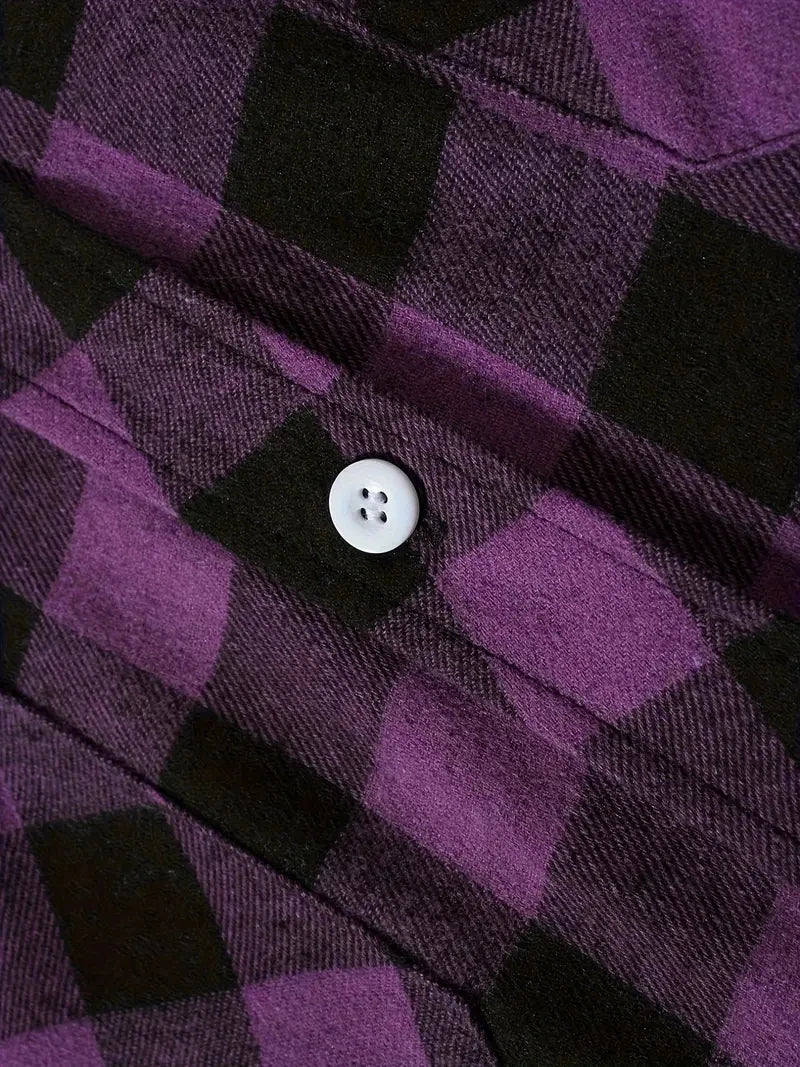 Men's Shirts Button-Up Classic Plaid Smart Casual Flannel Shirt Long Sleeved Chest Two Pockets Design Spring Autumn Men Tops