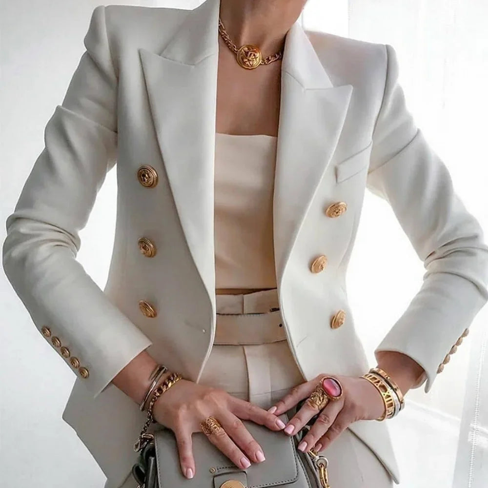 women suits jacket Women's Notched Lapel Double Breasted Blazer Suit Long Sleeve Buttons Casual Work Office Jacket Blazers