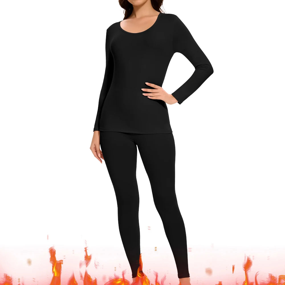 Women's Casual Warm Suit Long Sleeve Round Neck Bottoming Top Leggings Two-piece Set Solid Color Autumn Winter  Outfits Female