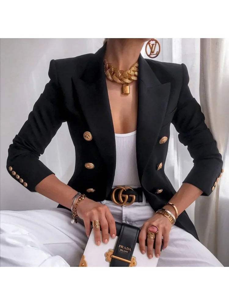 women suits jacket Women's Notched Lapel Double Breasted Blazer Suit Long Sleeve Buttons Casual Work Office Jacket Blazers