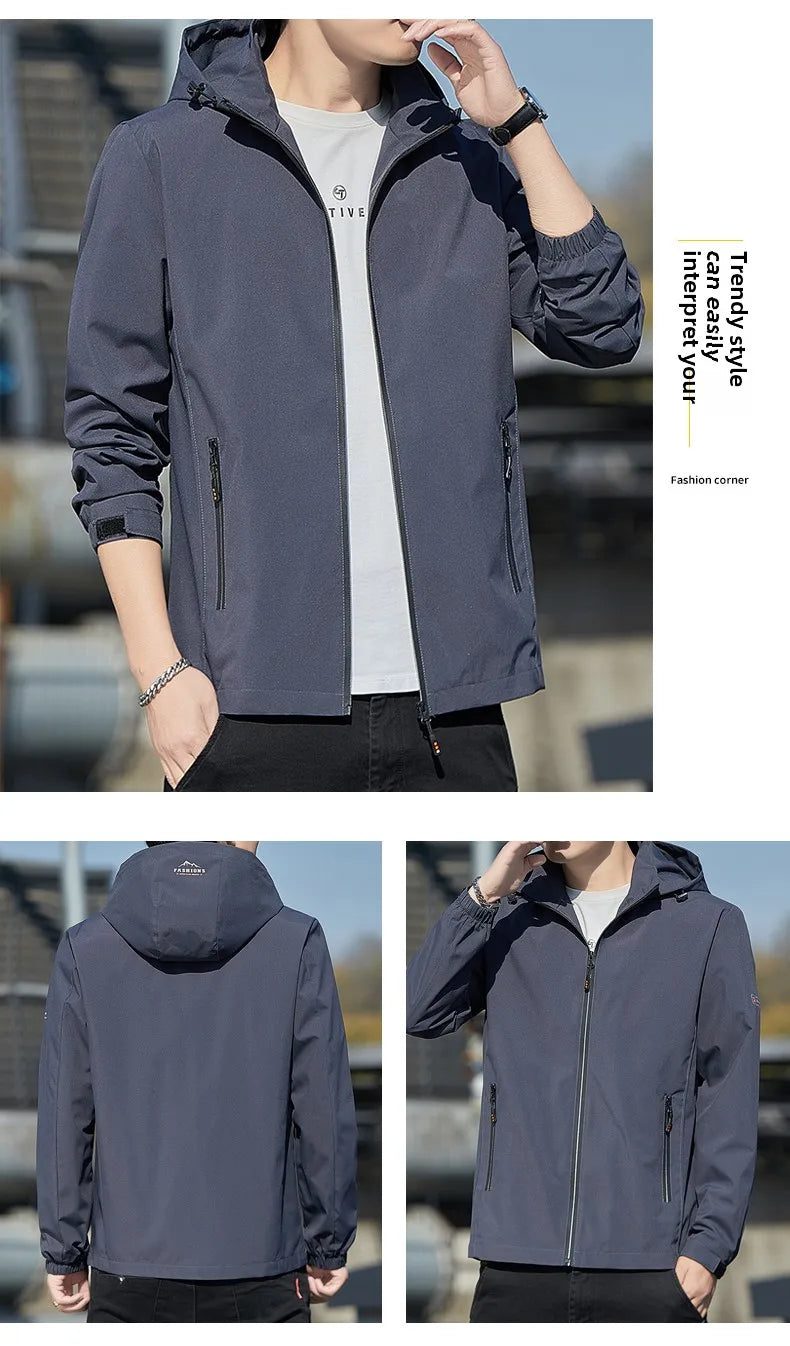 Men's jacket 2025 new jacket Spring and Autumn American slim fit trendy brand heavyweight hooded workwear casual assault jacket