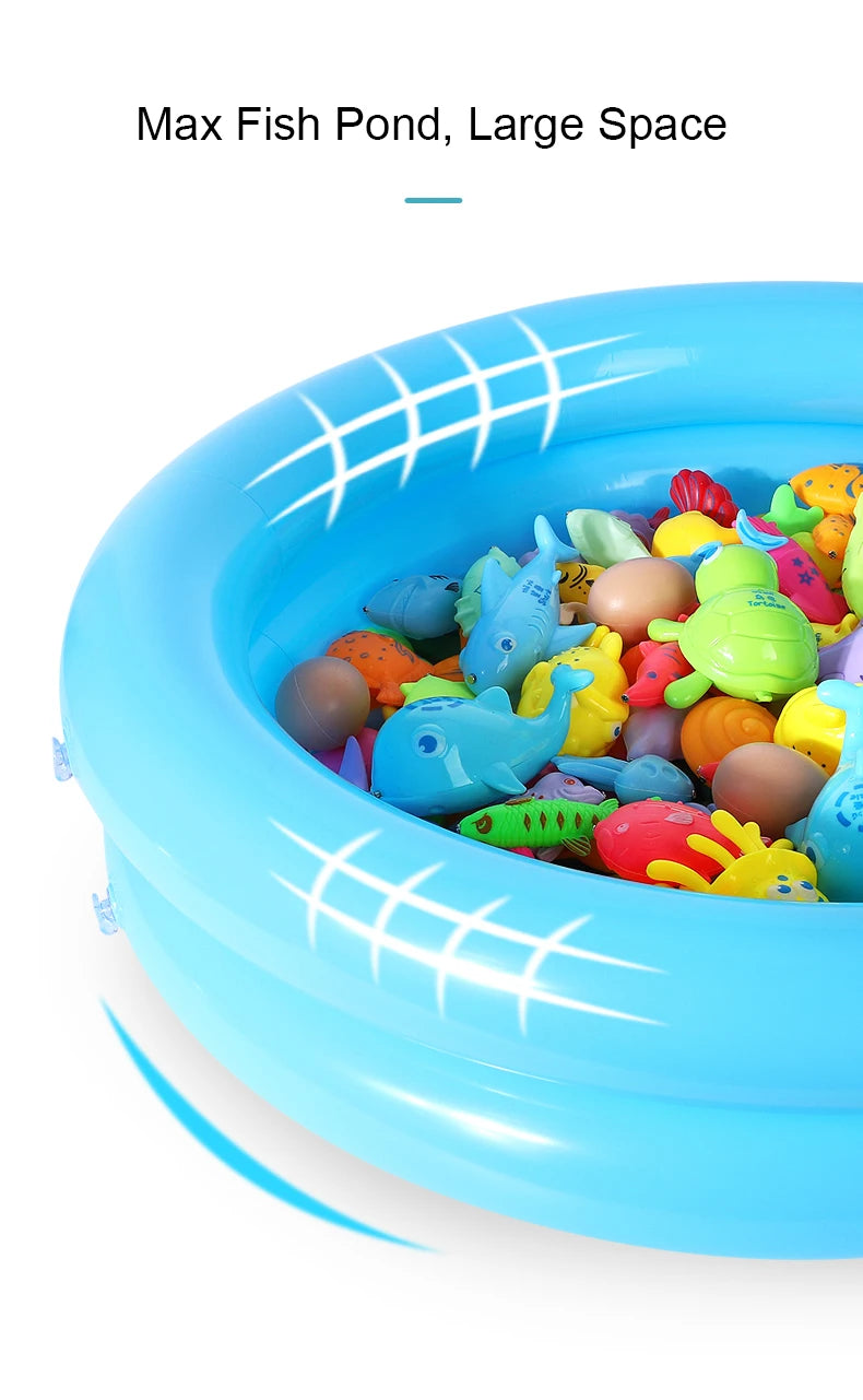 Kids Fishing Toy Set Play Water Toys for Baby Magnetic Rod and Fish with Inflatable Pool Outdoor Sport Puzzle Toys for Children