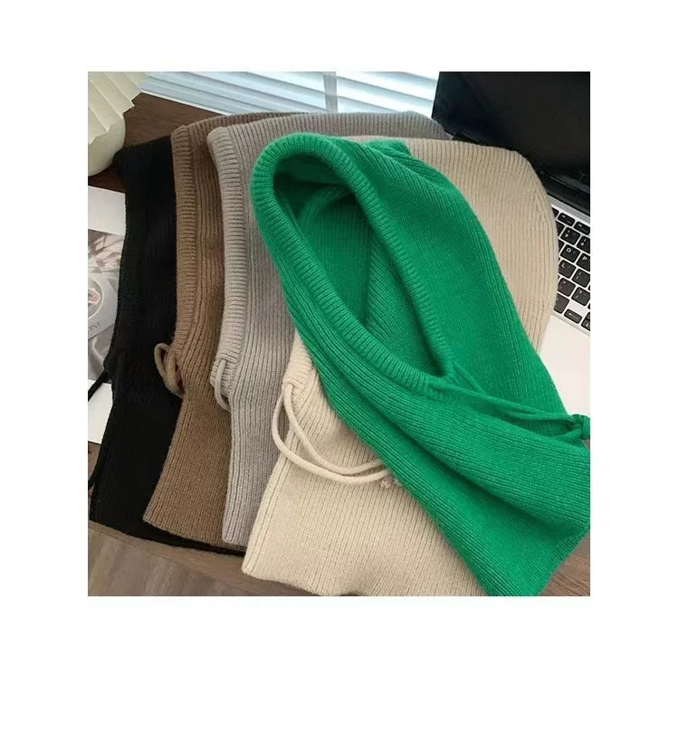 Winter Balaclava Hats For Men&Women Unisex Knitted Hooded Caps Outdoor Warmer Drawstring Hats One-Piece Neck Collar Beanies Cap