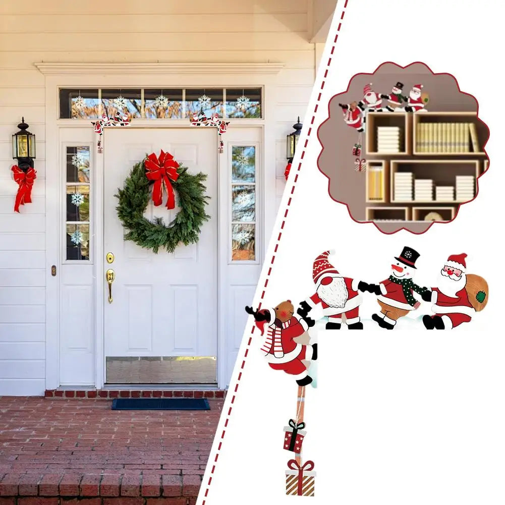 Santa Christmas Door Corner Decor Christmas Door Frame Decor Snowman Reindeer Frame Sign Wooden Pendant for Party House Decor