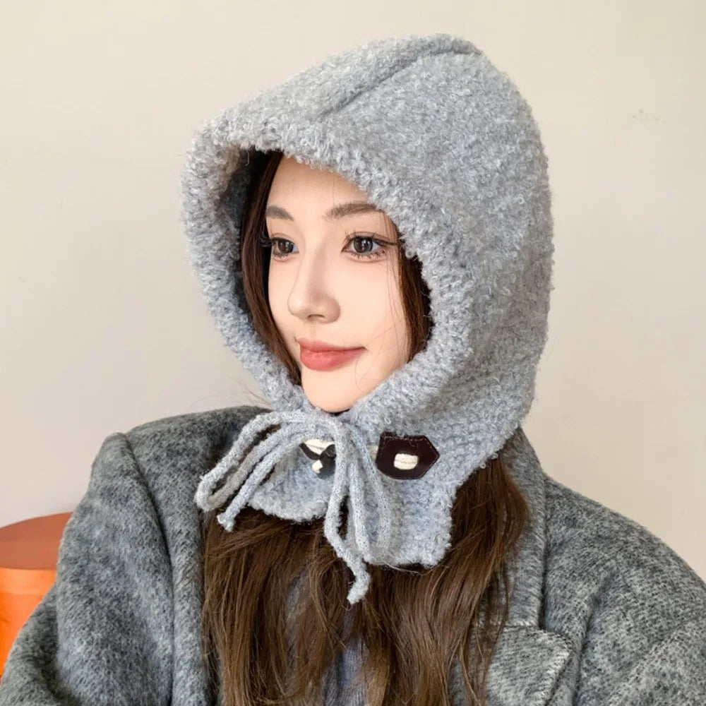 Winter Balaclava Hats For Men&Women Corduroy Hooded Caps Outdoor Warmer Drawstring Hats One-Piece Neck Collar Beanies Cap