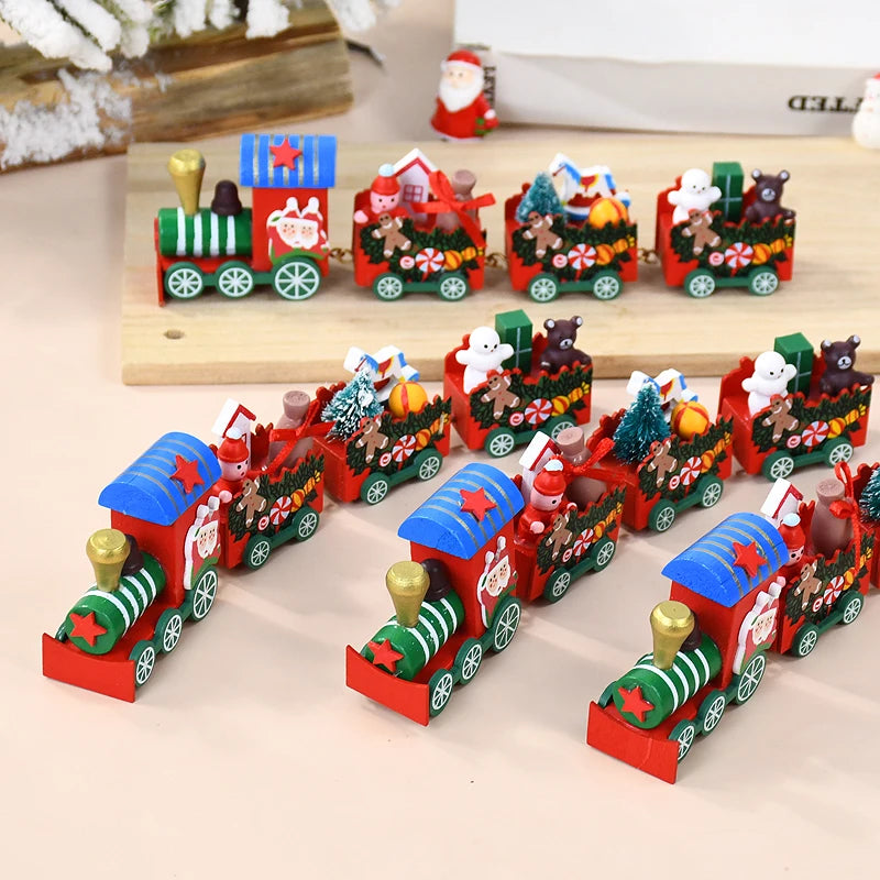 Christmas Wooden Train Merry Christmas party Decorations Home Desktop Ornament Xmas Navidad Noel Kids Gift New Year 2025 Gifts