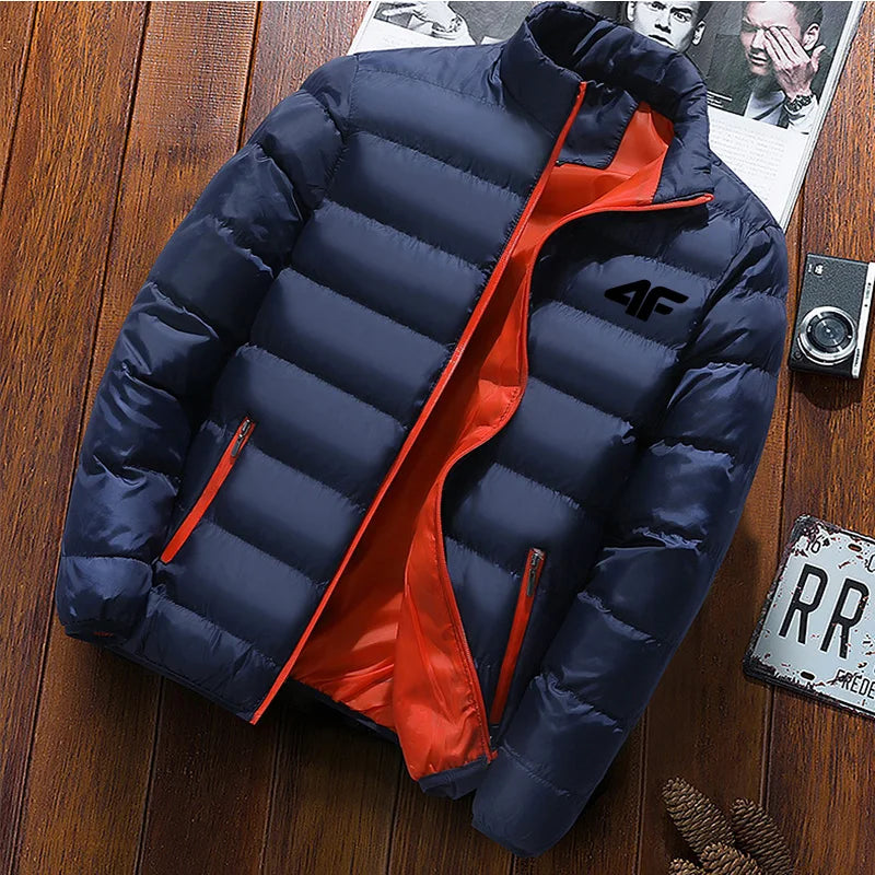 Men's casual jacket, waterproof windbreaker, zippered warm solid color, large size, autumn and winter