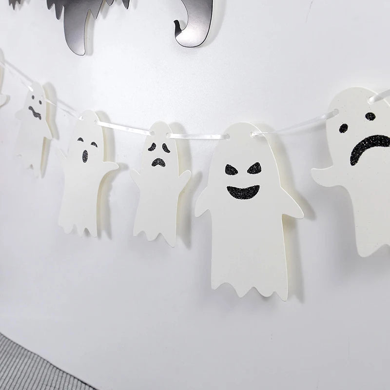 Halloween Hanging Banner Garland Cute Ghost Paper Bunting Kids Favors Happy Halloween Party Decorations For Home Horror Props