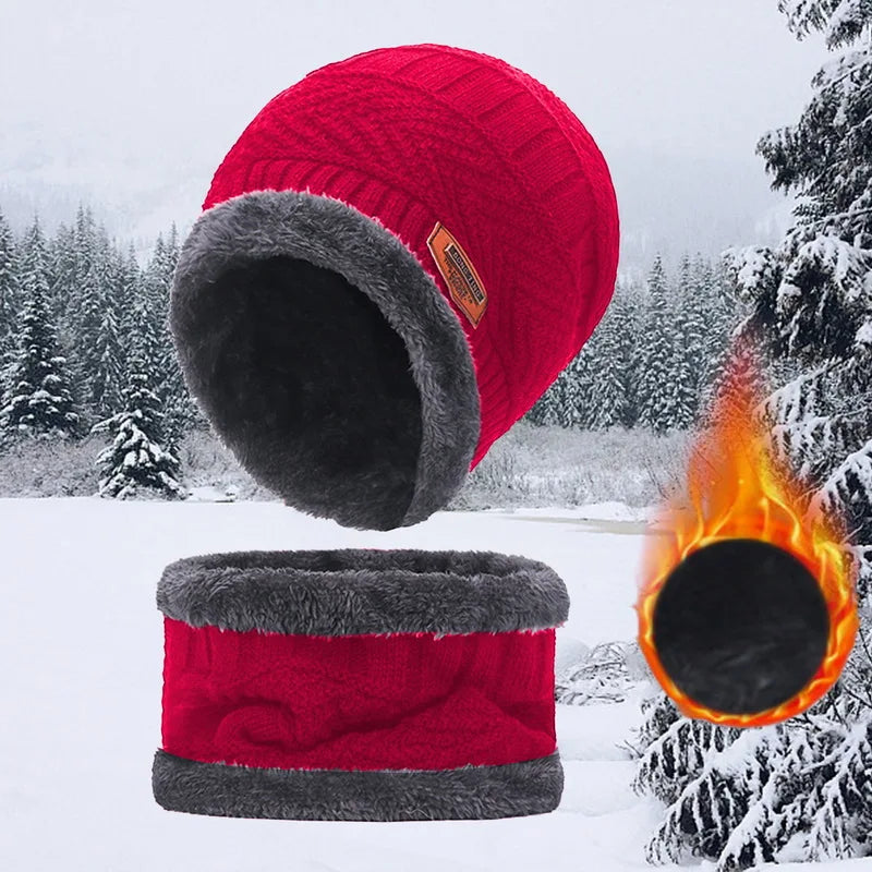 Winter Hat For Men Fleece Scarf Women Neck Leather Knitted Cap Thick Wool Neck Warmer Balaclava Ski Mask Skullies Beanies