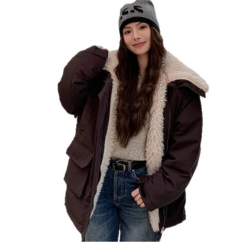 Women Parkas Short Coats Jackets Turn Down Collar Thick Warm Y2k Streetwear Elegant Jacket Work Coat Autumn Winter 2025