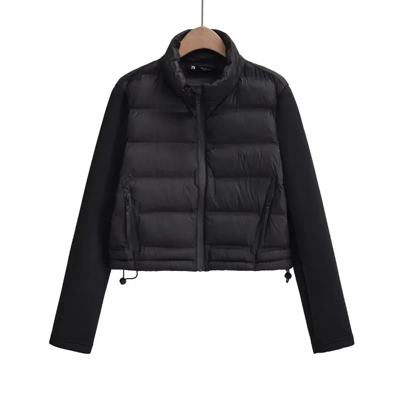 Winter Jackets For Women 2025 Black Spliced Long Sleeve Winter Women's Cold Coat Luxury Parkas Female New In Outerwear