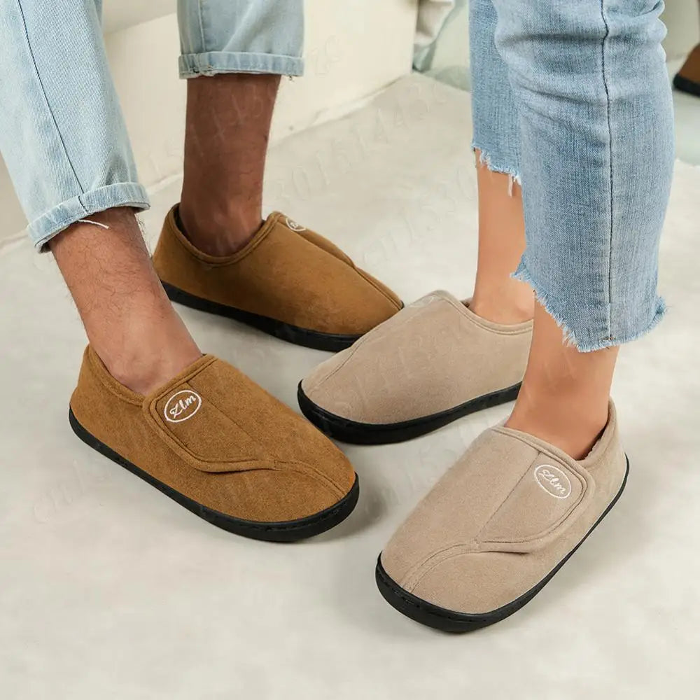 House Shoes for Men Suede Leather Slippers Non-Slip Slip-on Shoes Comfy Warm Plush Indoor/Outdoor for Diabetic Swollen Feet