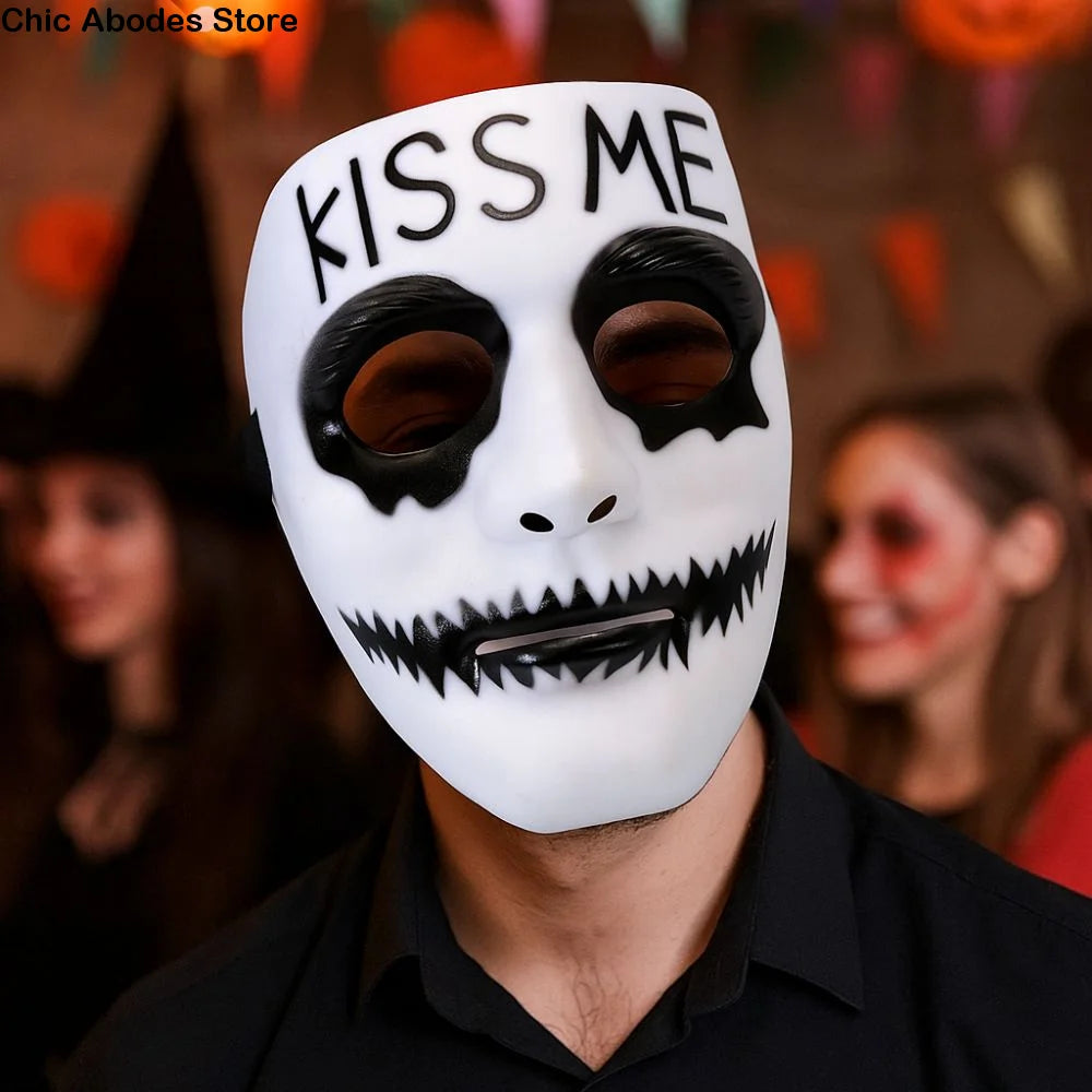 Dress Up Props White Makeup Halloween Mask Hand-painted Scary Street Dance Mask Full Face Cosplay Mask Party Supplies