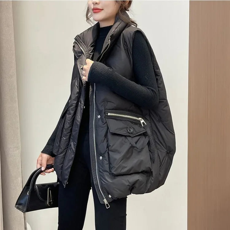 Winter Jackets Vests for Women 2024 Chalecos Para Mujer Plus Size Fashion Casual Korean Style Padded Parkas Pockets Long Coats