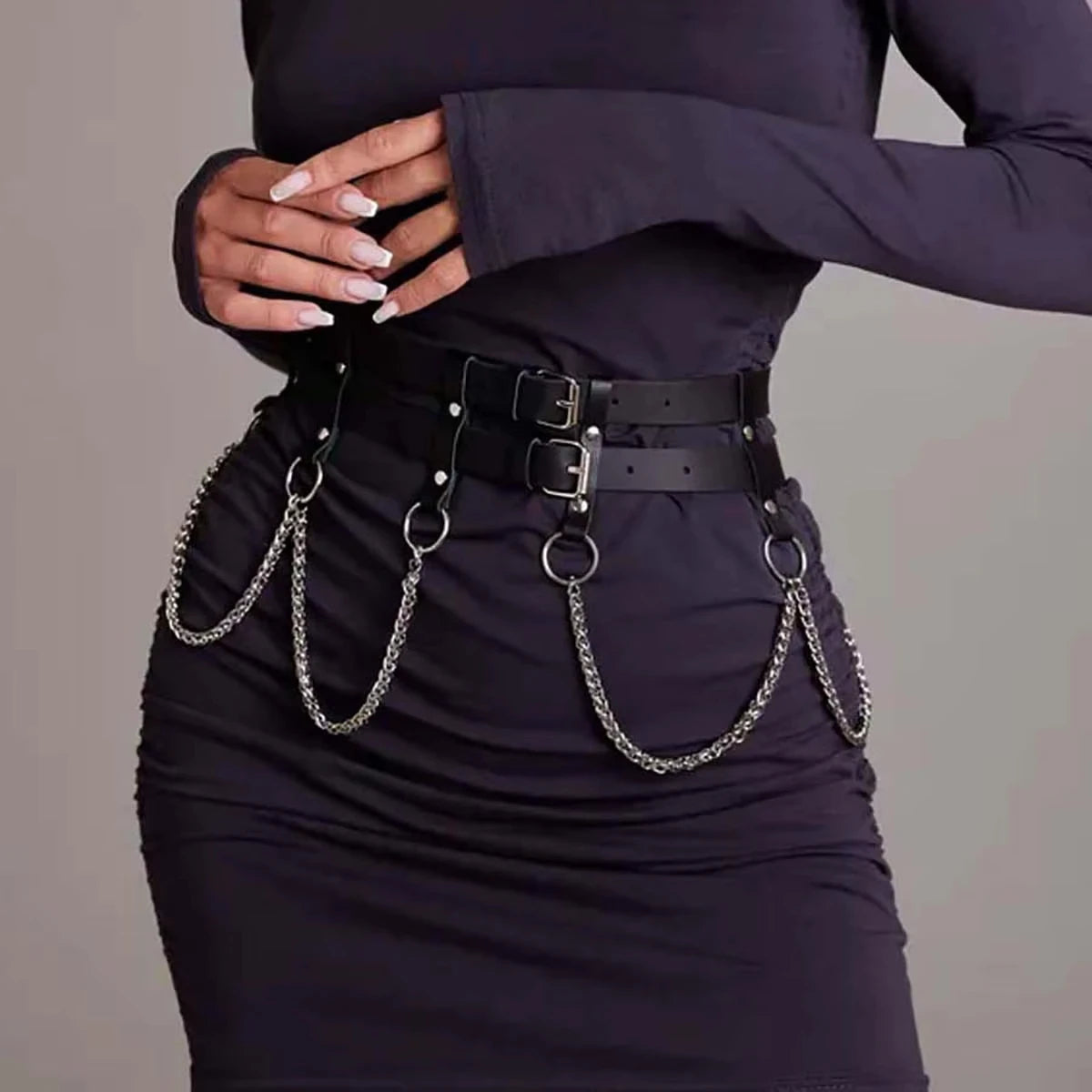 Women PU Leather Harness Belt Waist Chain Harness Fashion Waistband Accessory Punk Gothic Clothing Jewelry Belt Accessories
