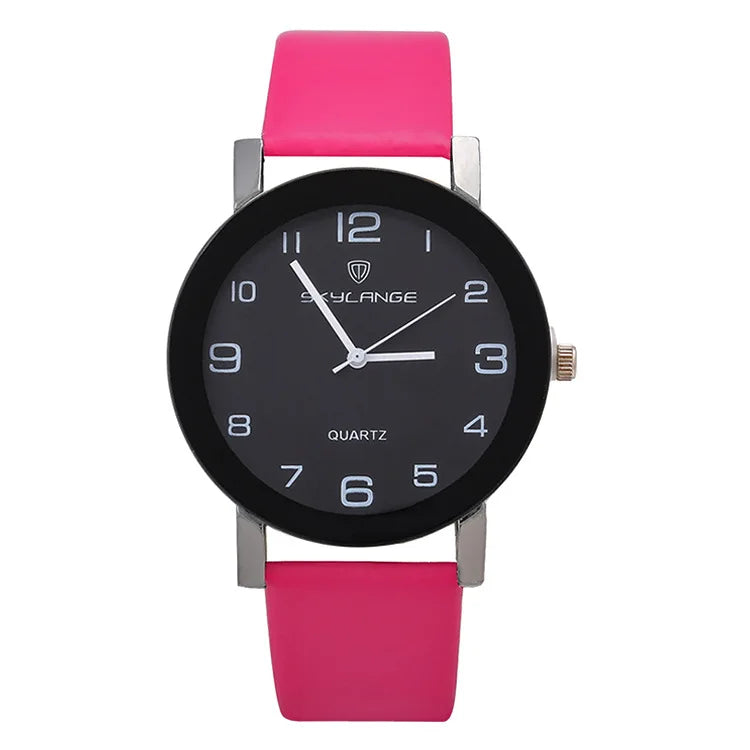 Women Black Watch Hot Sale Leather Band Stainless Steel Analog Quartz Wristwatch Lady Female Casual Watches