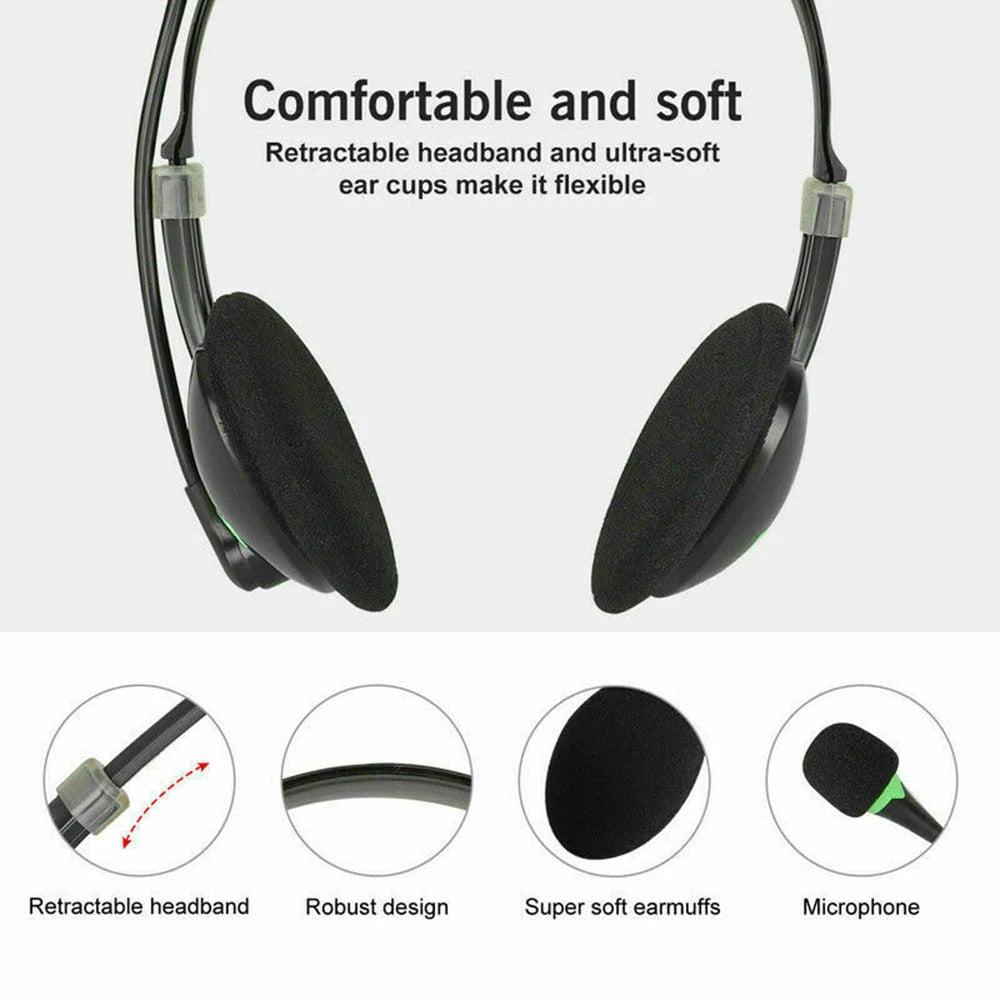 USB Wired Headset Handfree Call Center Office Headphones Surround Sound & HD Microphone Headphones Gaming Overear for PC Laptop