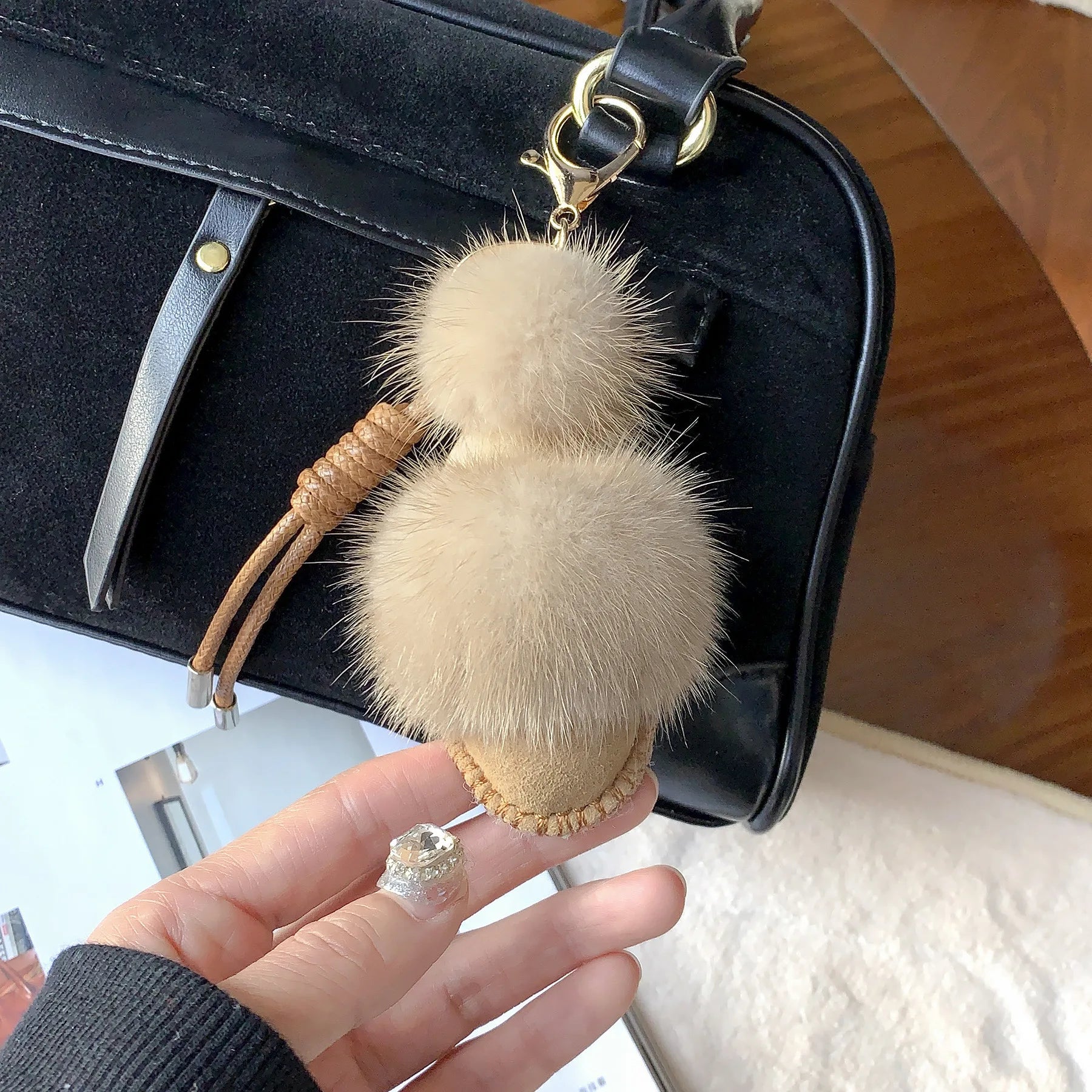 Winter Theme Bag Charm Keychain Pendant,Plush Snow Boots/Gloves Shape,Purse/Handbag Hanging Decoration,Keyring DIY Accessories