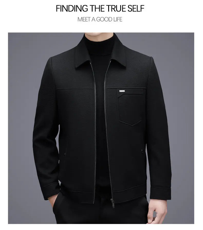 Men's woolen jacket, fashionable short style for middle-aged men's autumn and winter, lapel wool warm coat, thickened top for da