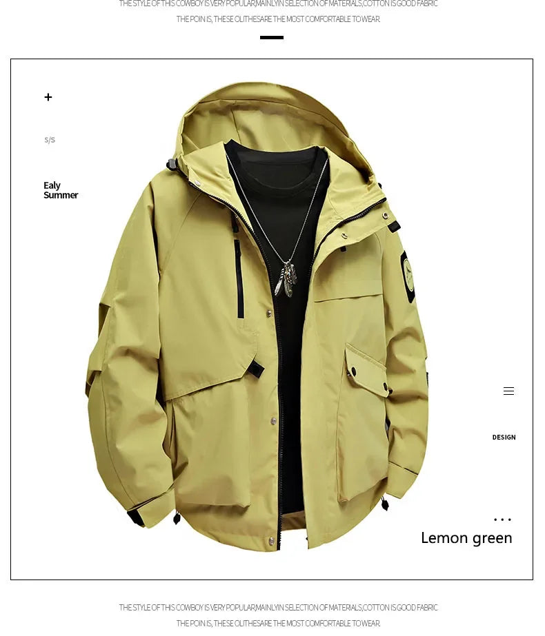 Men's workwear down jacket, American color-blocked hooded jacket for autumn and winter, cool and casual coat for teenagers