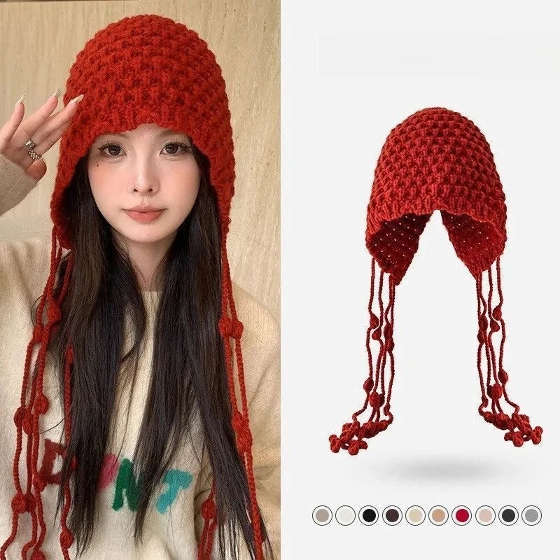 Winter Fashion Handwoven Tassel Hat Ladies Fashion All Kinds of Warm Bag Head Hat