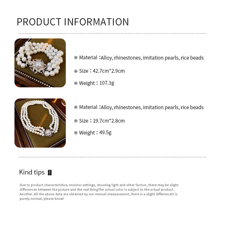 DREJEW Flower Multi-layer Pearl Jewelry Set for Woemn Fashion Bracelet French Fashion Light Luxury Temperament Accessories Sets