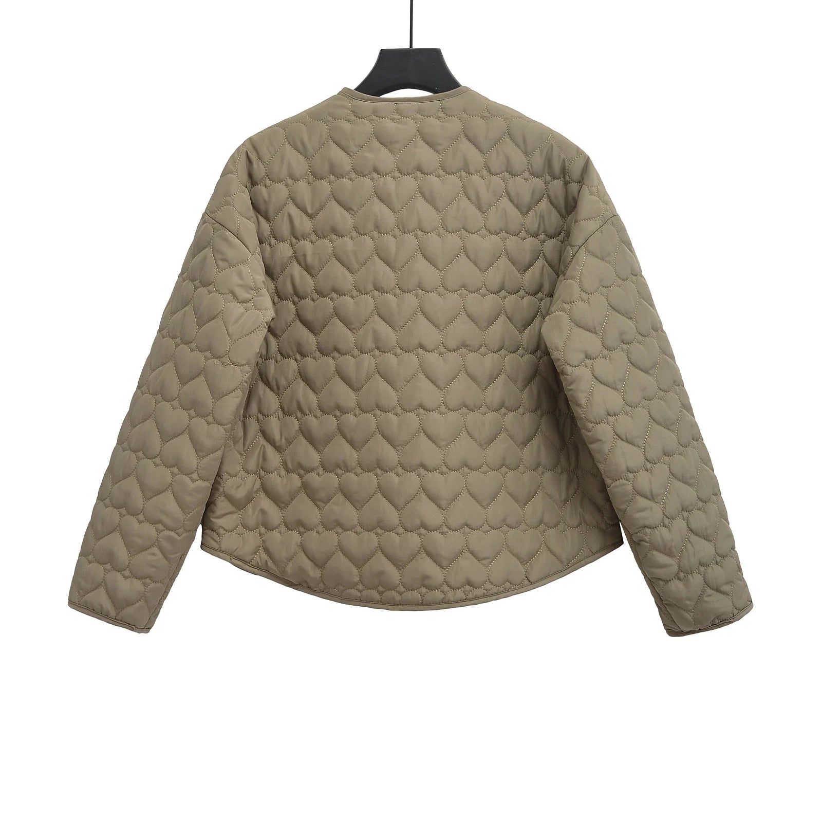 Women Heart Padded Jackets Autumn Winter Long Sleeve Round Neck Coats Solid Color Outerwear Female Warm Parkas Chic Streetwear