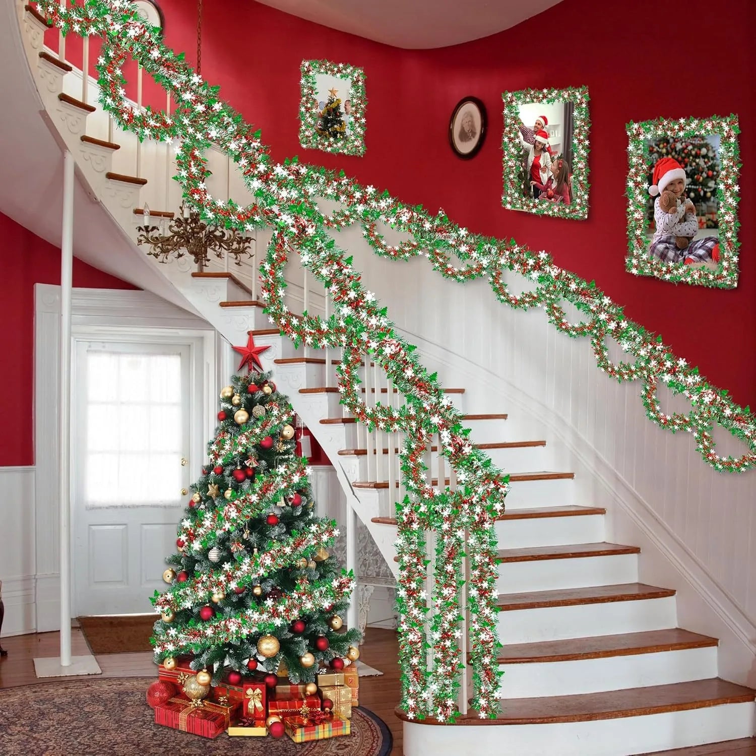 Christmas Tree Ribbon Garlands Xmas Tree Snowflake Banner Stair Railing Noel Ornaments Merry Christmas Decors For Home