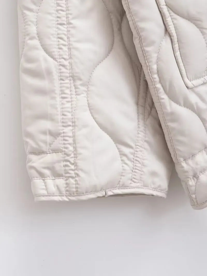 Quilted coat for women ETJ 2024traf QUILTED JACKET WITH TIES new beige drawstring high neck pocket clip cotton jacket for women