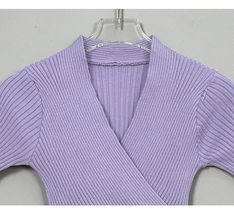 WOMENGAGA Korea Sexy V-neck High Waist Large Chest Tight Thin Knit Short Sleeve T-shirt Women's Hot Sexy Korean Women Tees 5INW