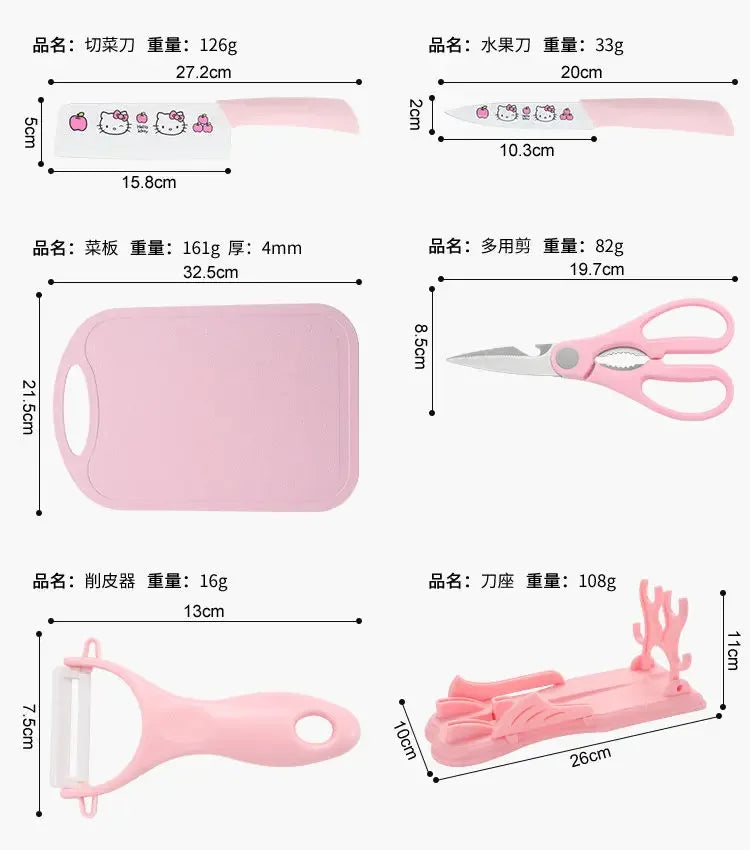 Sanrio  animation peripheral cartoon Kawaii Hello kitty anti-rust kitchen knife cutting board set creative fruit knife wholesale