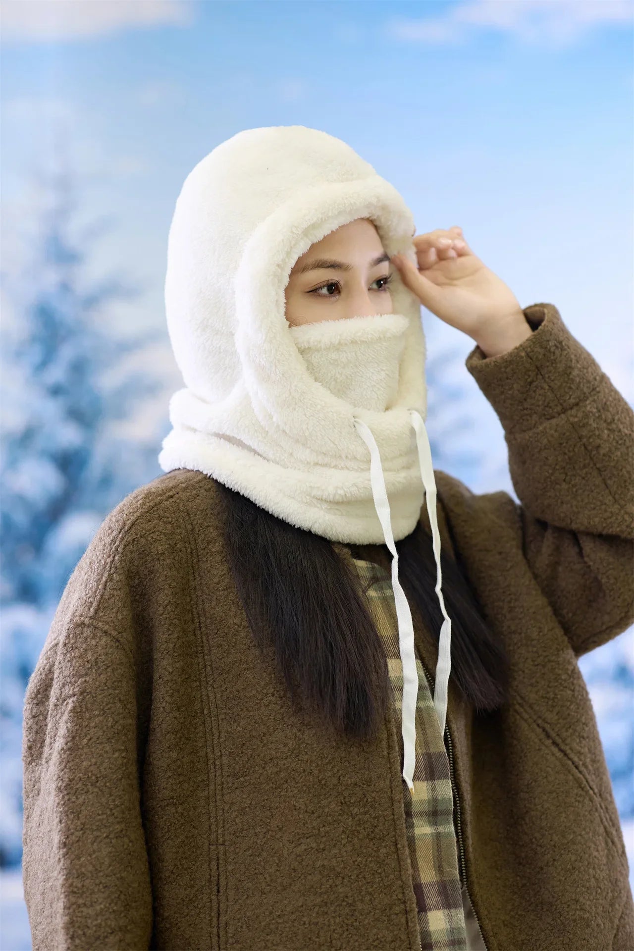 Adjustable Winter Balaclava Hat with Sherpa Hood and Windproof Ski Face Cover for Men and Women