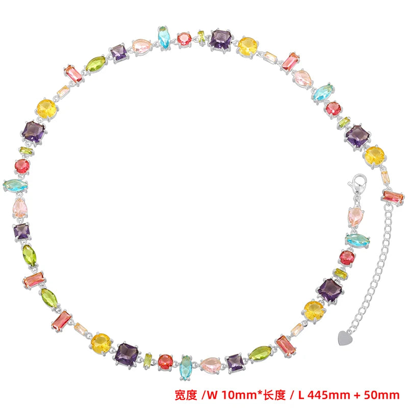 ZHUKOU 18K Golden Plated Colourful Crystals Elegant Collarbone Necklace Ladies Beaded Bracelet Ladies Jewellery:VL585 VL586