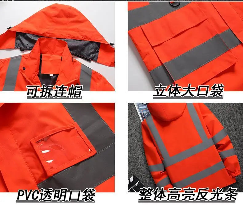Men's Work Jacket with Reflective Stripes, Custom Logo Available, Casual Autumn Winter Coat for Men