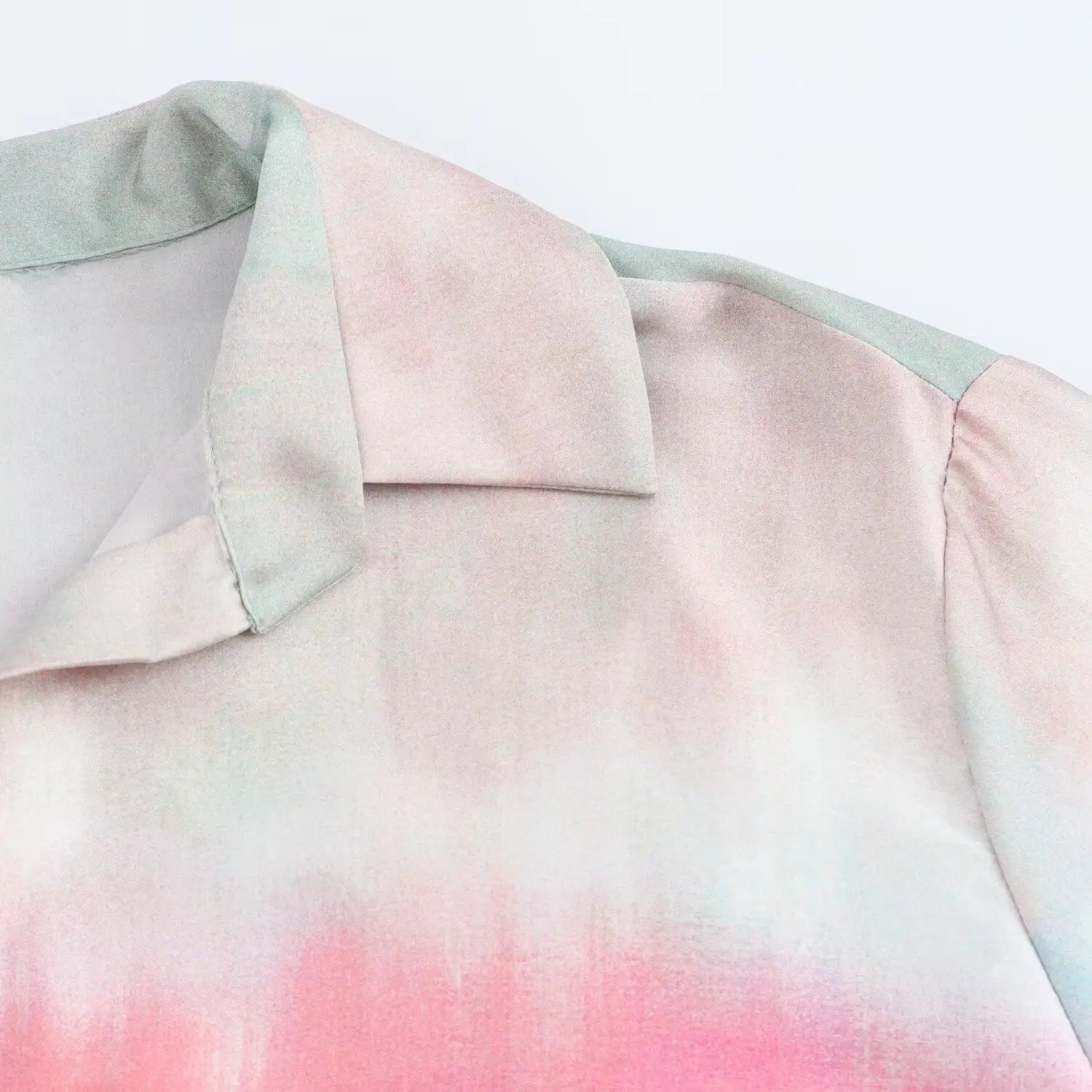 Women's Autumn Suit Tie Dye Turn-Down Collar Single Breasted Blouse+High Waist Gradient Zipper Casual Streetwear Wide Leg Pant