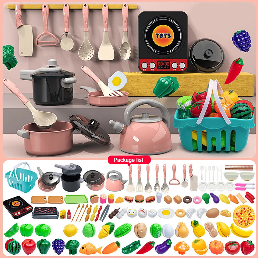 Large Kids Play Kitchen Set – Pretend Cooking Toys with Pots, Utensils, Stove & Food Accessories for Role Play