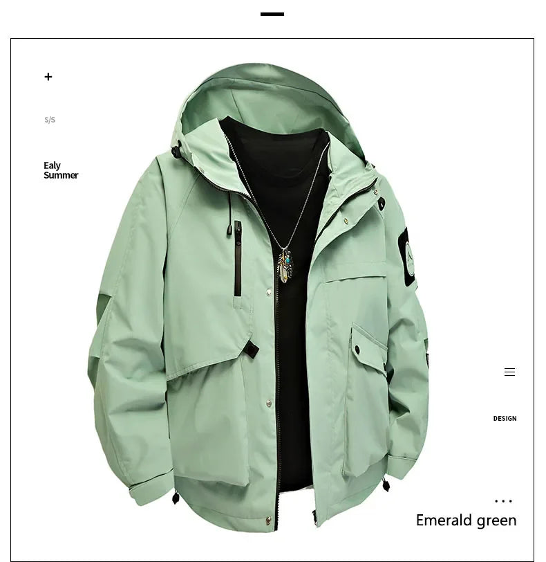 Men's workwear down jacket, American color-blocked hooded jacket for autumn and winter, cool and casual coat for teenagers