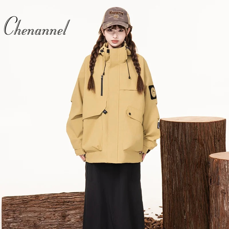 Men's workwear down jacket, American color-blocked hooded jacket for autumn and winter, cool and casual coat for teenagers