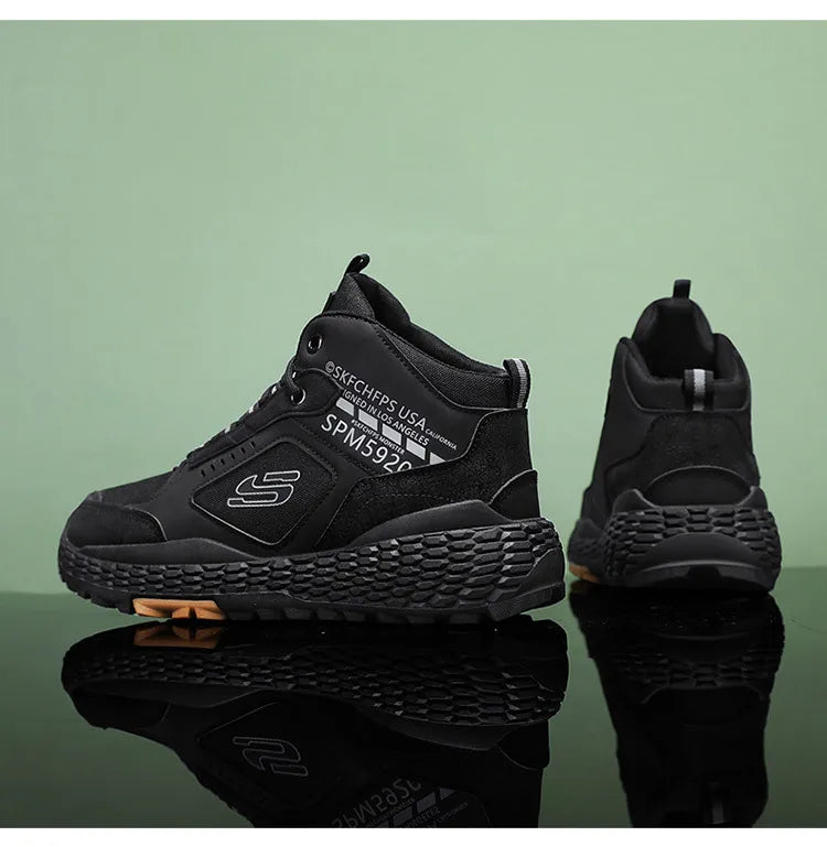 Men's Shoes 2025 New Outdoor Leisure Sports Mesh Shoes Driving To Work Thick Soled Wear-resistant Black Mid Top Trendy Sneakers