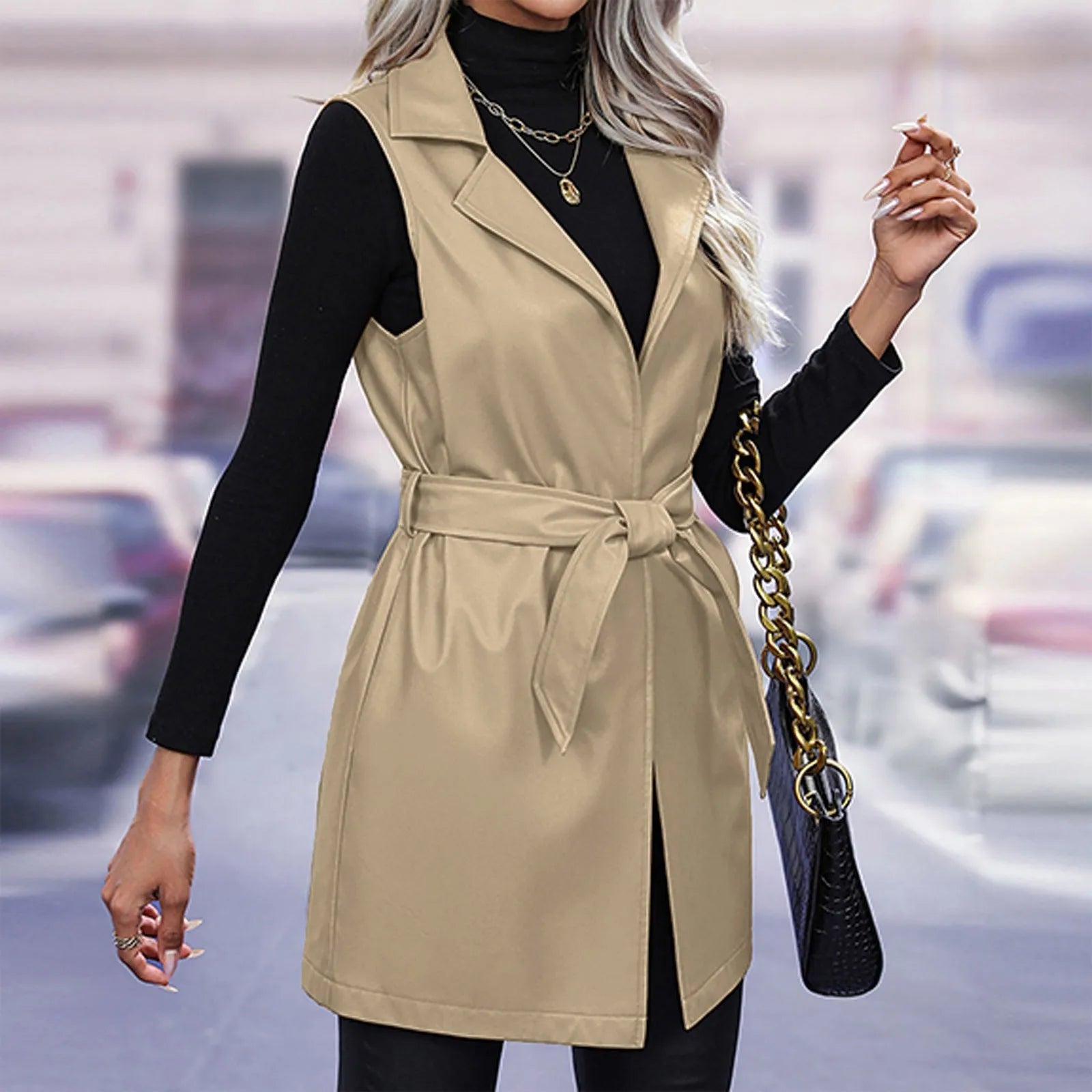 Women Jackets Fashion Leather Vest Sleeveless Coat Suit Collar Slim Spring Autumn Windbreaker Coat For Outdoor Daily Wear