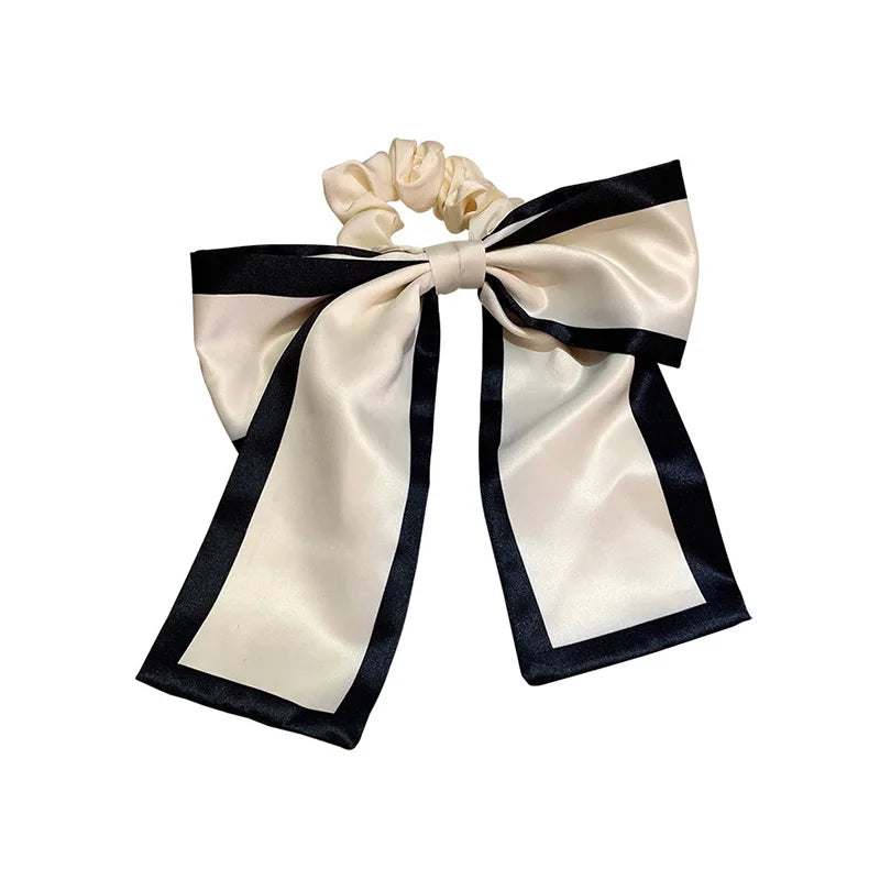 Silk Large Bow Hair Bands Hair Scrunchie Girl Streamers Hair Tie Ponytail Holder Elastic Hair Girl Satin Ribbon French Hair Rope
