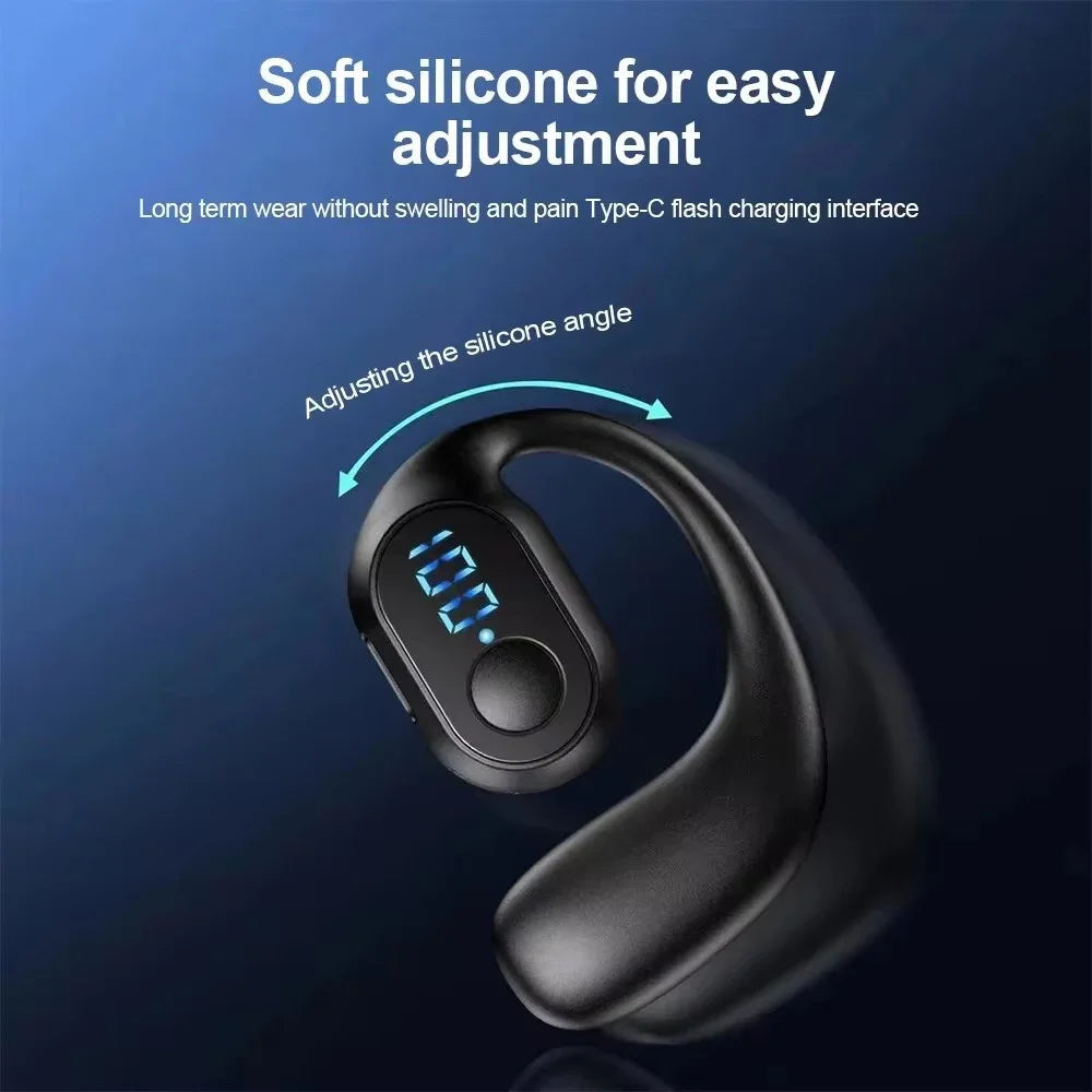 Bluetooth 5.4 Headphone Wireless Ear Hook Earphone LED HiFi Stereo Noise Reduction Clip Headset Waterproof Earbud For Phone New