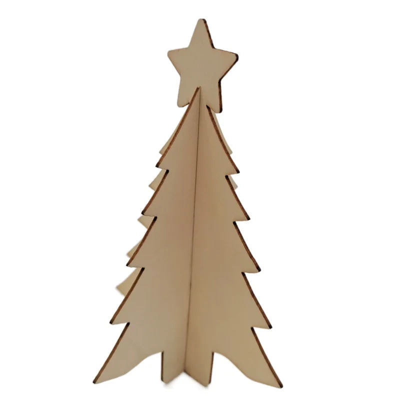 Christmas Wooden Table Ornaments 3D Xmas Tree Shaped Unfinished Wood Cutouts Christmas Tree for Xmas Holiday Wedding Party Decor