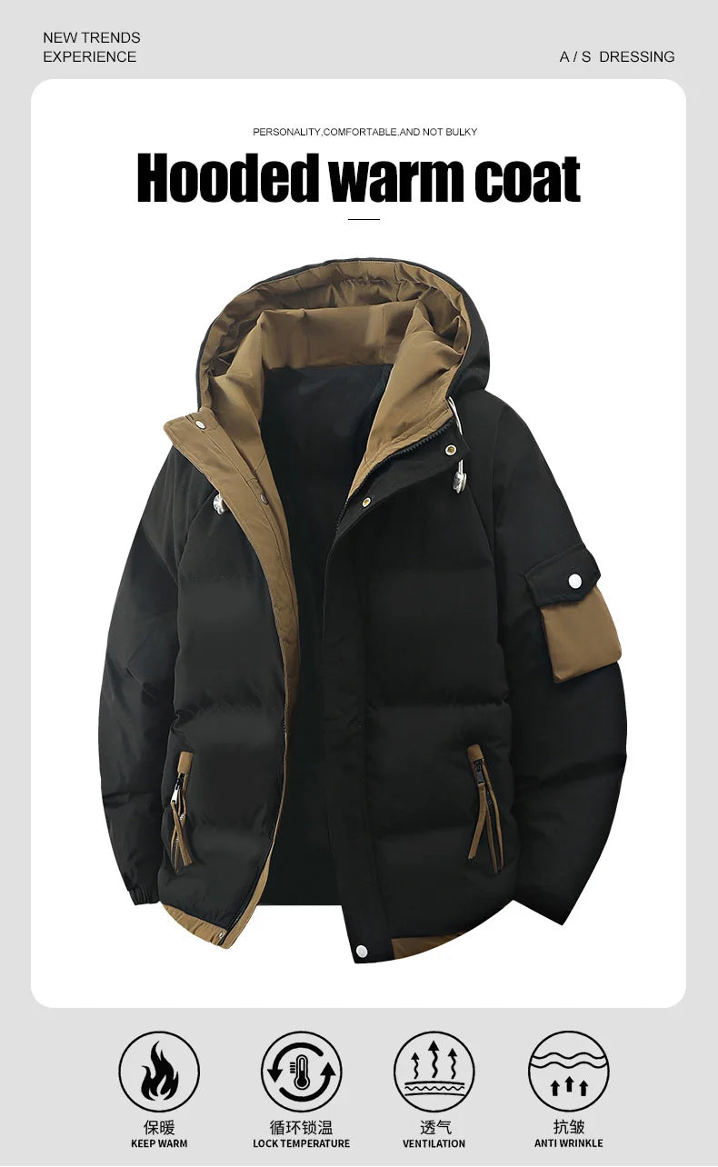 male Outerwear hooded jacket Men's winter loose jacket Cotton coat man fashion  parkas Men windproof thick warm Down Jacket