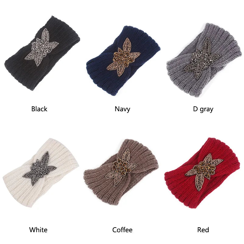 New Women Winter Warmer Ear Knitted Headband Turban Wide Crochet Bow Stretch Rhinestone Hairband Headwrap Hair Accessories
