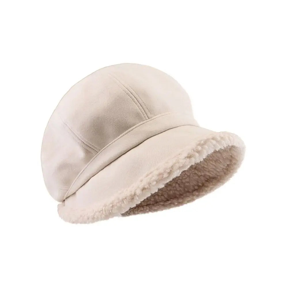 Winter Hats for Women Suede Bucket Hat Plus Velvet Lamb Hair Caps Outdoor Warm Thick Beret Wide Brim Windproof Cap Thick Hats