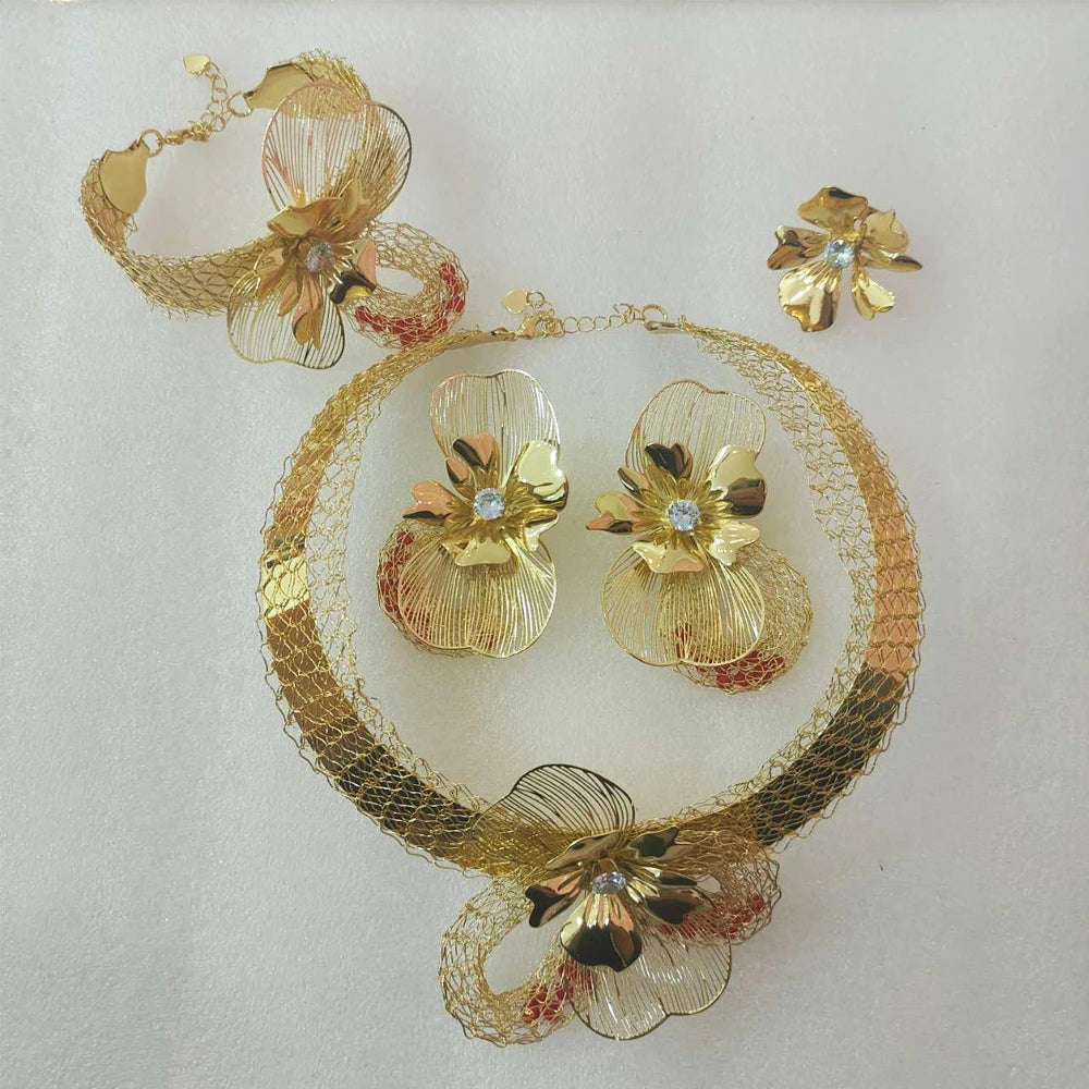 Earrings and Necklace Jewelry Set Women Elegant Micro Inlaid Crystal Jewellry Gold Plated Choker New Bohemian Italy Party Gift